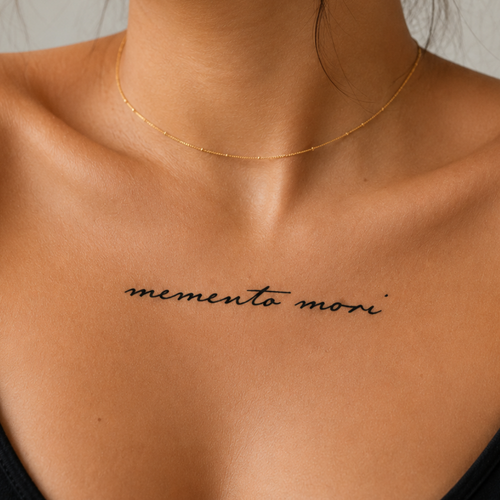 Frase Memento Mori en piel